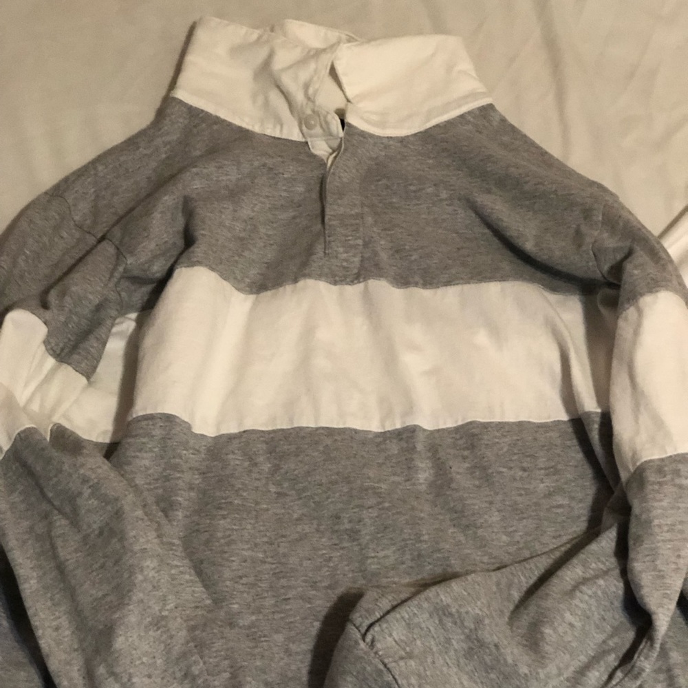Target Wild Fable Long Sleeved Rugby Polo Grey and White Striped Shirt
